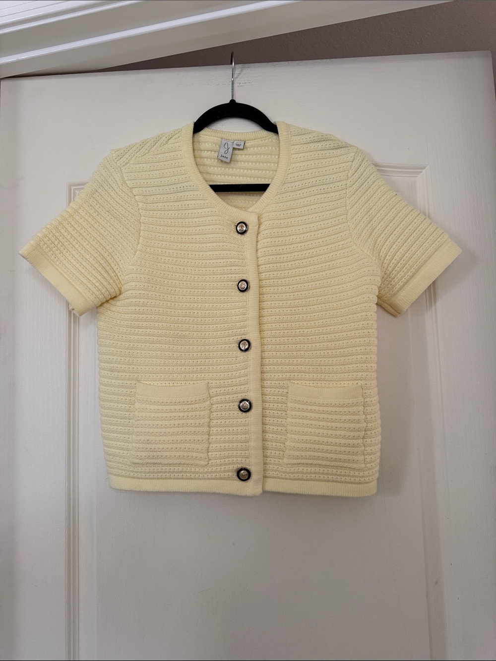 Joie Pale Yellow Short-Sleeve Knit Cardigan